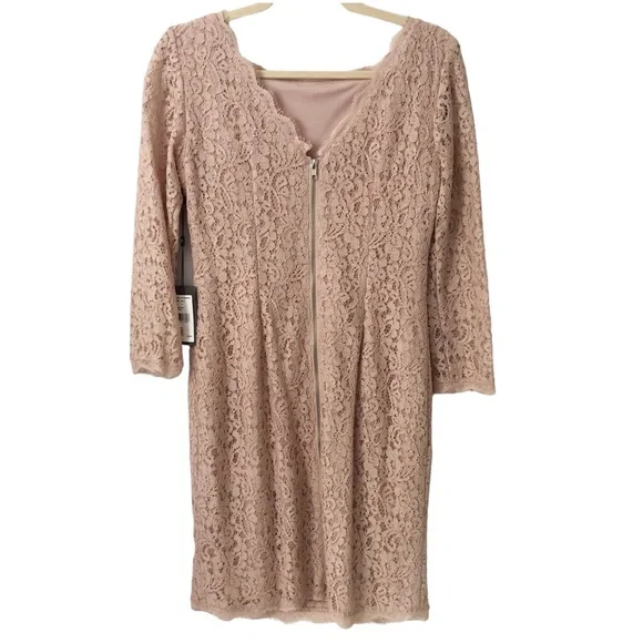 Adrianna Papell Pink Lace Mini Dress sz 6 Long Sleeve Sheath NEW romantic spring - Picture 12 of 13